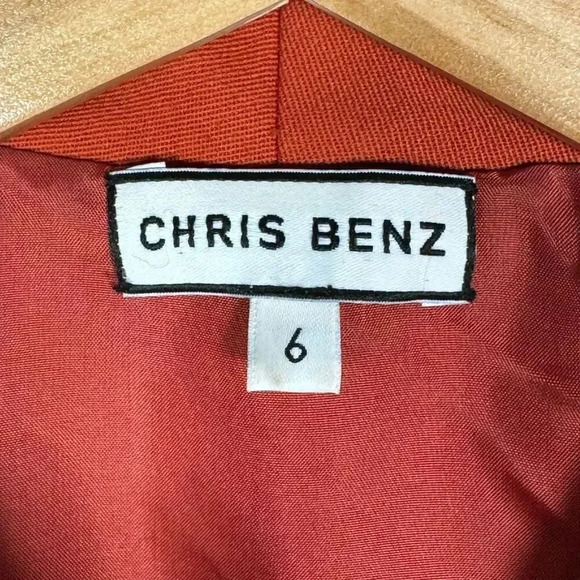 Chris Benz Statement Studded Shoulder Embellishments Wool Orange Blazer Size 6 - Picture 7 of 8